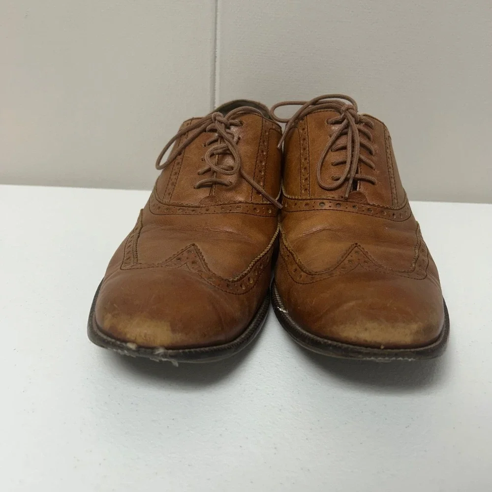 Cole Haan Wingtip Oxford Mens 9.5 M Tan Leather Brogue Dress Shoes C12210